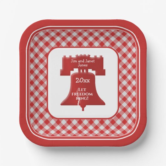 Red White Gingham Liberty Bell Lasse Freiheitsring Pappteller (Vorderseite)