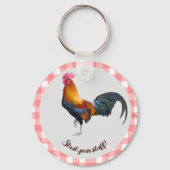 Red & White Gingham mit Vintagem Rooster-Schlüssel Schlüsselanhänger (Vorderseite)