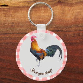 Red & White Gingham mit Vintagem Rooster-Schlüssel Schlüsselanhänger
