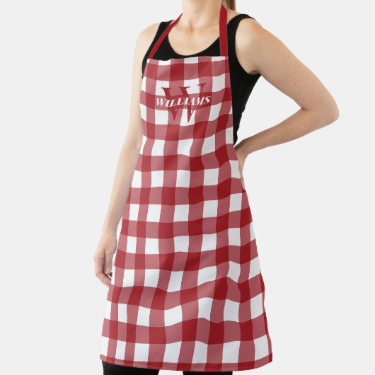Red White Gingham Name & Initial Schürze (InSitu)