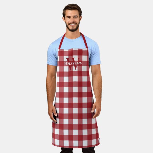 Red White Gingham Name & Initial Schürze (Getragen)