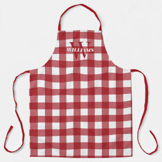 Red White Gingham Name & Initial Schürze