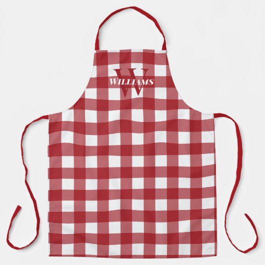 Red White Gingham Name & Initial Schürze (Vorderseite)