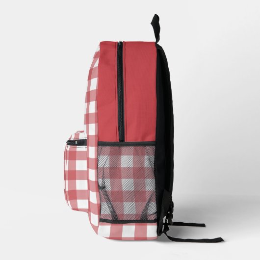 Red White Gingham Pattern Monogram Custom Bedruckter Rucksack (Rechts)