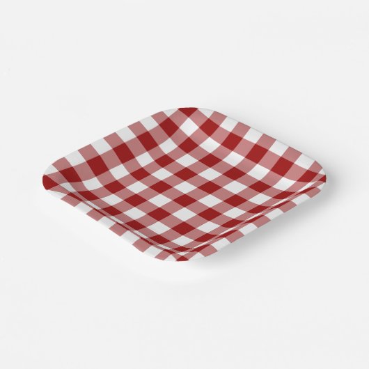 Red White Gingham Pattern Pappteller (Gewinkelt)