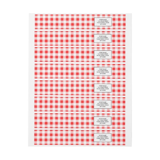 Red White Gingham Pattern Rundum-Adressaufkleber (Bogen)