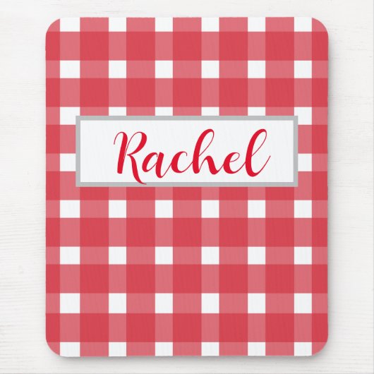 Red White Gingham Personalisiert Mousepad (Vorne)