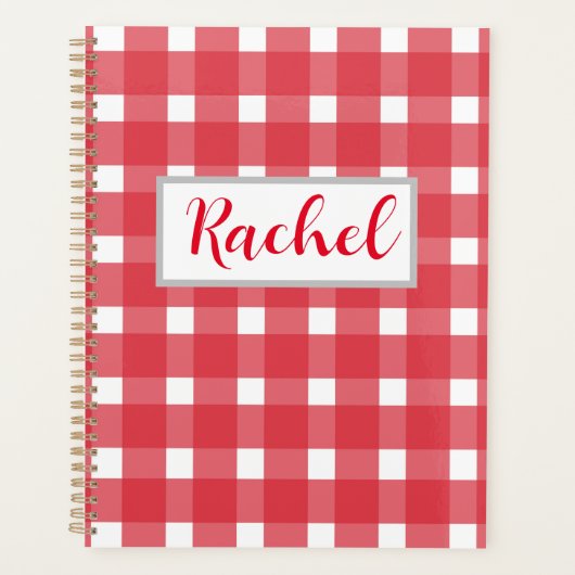 Red White Gingham Personalisiert Planner Planer (Vorderseite)