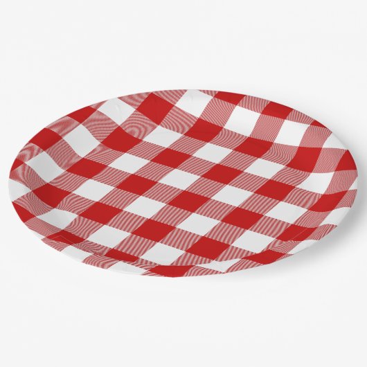 Red & White Gingham Summer Picnic Pappteller (Schrägansicht)