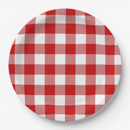 Red & White Gingham Summer Picnic Pappteller (Vorderseite)
