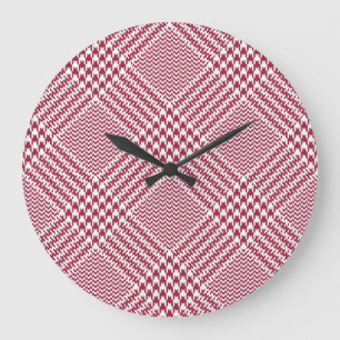 Red White Glen Kariert: Tweed Tartan Große Wanduhr