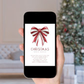 Red White Glitzer Bow Open House Weihnachten Einladung