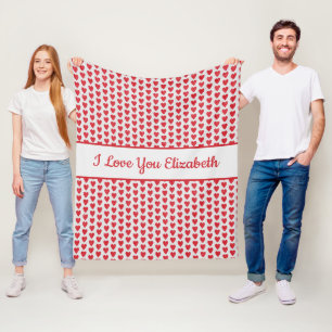 Red White Glitzer Herz Persönlicher Valentinstag Fleecedecke