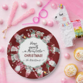 Red White Gnomes Merry Little Christmas Snowflakes Pappteller (Party)