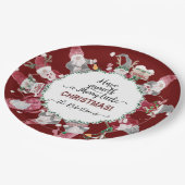 Red White Gnomes Merry Little Christmas Snowflakes Pappteller (Schrägansicht)