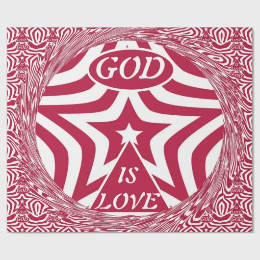 Red & White God is Liebe Star Patterns Weihnachten Geschenkpapier (Flach)
