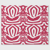 Red & White God Is Liebe - Weihnachtsstern Geschenkpapier (Flach)