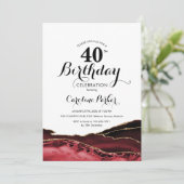 Red White Gold Agate 40. Geburtstag Einladung (Stehend Vorderseite)