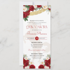 Red White Gold Blooms Papado Picado Charro Quince  Einladung