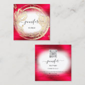 Red White Gold Floral Frame QRCode Logo Quadratische Visitenkarte (Vorne/Hinten)