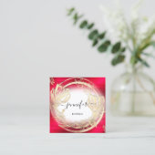 Red White Gold Floral Frame QRCode Logo Quadratische Visitenkarte (Stehend Vorderseite)