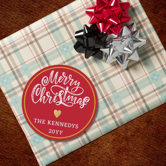 Red White Gold Frohe Weihnachten Runder Aufkleber