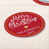 Red White Gold Frohe Weihnachten Runder Pappuntersetzer (Angewinkelt)