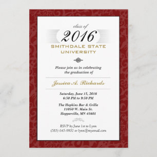 Red White & Gold (für sie) Elegant Grad Invite Einladung
