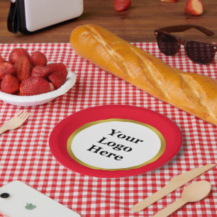 Red White Gold Ihr Logo hier Vorlage Pappteller