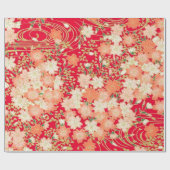 Red White Gold Japanischer Kimono Blumendekoupage Geschenkpapier (Flach)