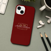 Red White Gold Monogram Name Script iPhone Hülle