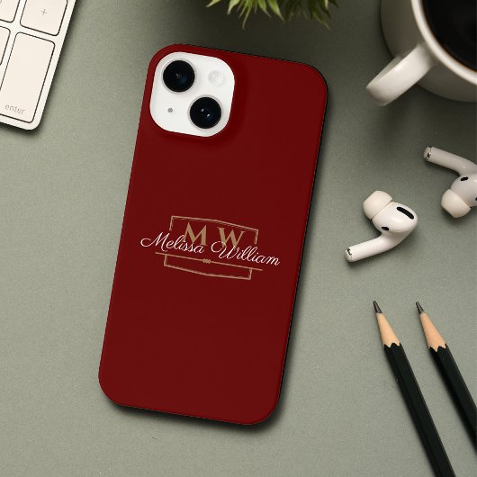 Red White Gold Monogram Name Script iPhone Hülle