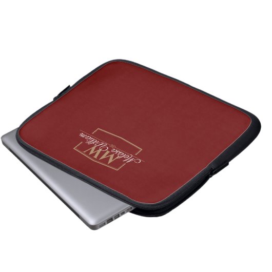 Red White Gold Monogram Name Script Laptopschutzhülle (Vorne Knopf)