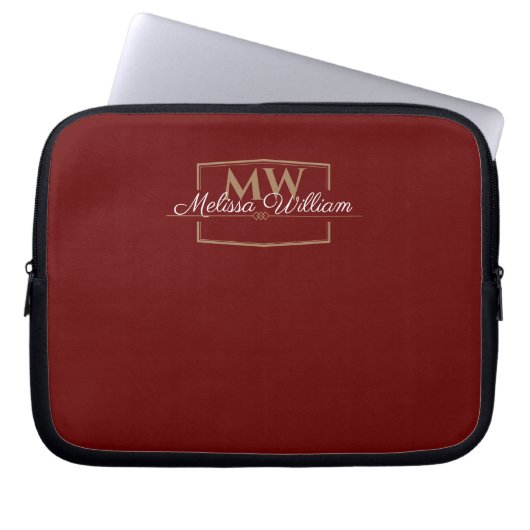 Red White Gold Monogram Name Script Laptopschutzhülle (Vorderseite)