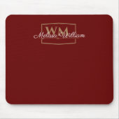 Red White Gold Monogram Name Script Mousepad (Vorne)