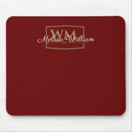 Red White Gold Monogram Name Script Mousepad