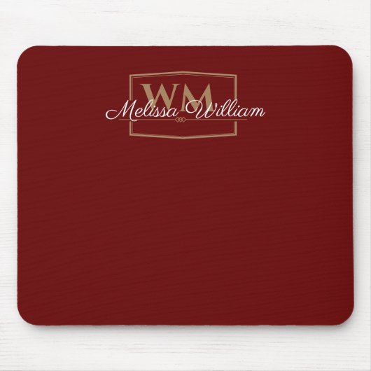 Red White Gold Monogram Name Script Mousepad (Vorne)