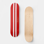 Red White Gold Monogram Racing Stripes Skateboard (Vorderseite)