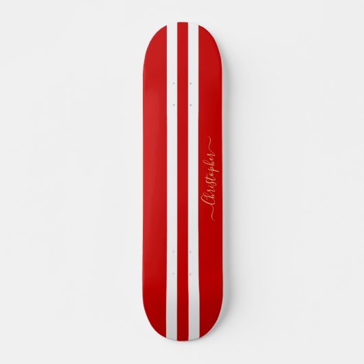 Red White Gold Monogram Racing Stripes Skateboard (Vorne)