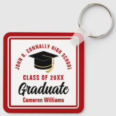 Red White Graduate 2023 Personalisierter Abschluss Schlüsselanhänger (Rückseite)