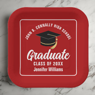 Red White Graduate 2025 Graduation Party Square Pappteller