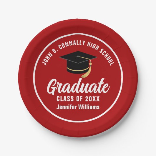 Red White Graduate Custom 2025 Graduation Party Pappteller (Vorderseite)