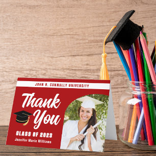 Red White Graduate Foto Arch Bold 2025 Abschluss Dankeskarte