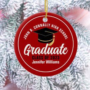 Red White Graduate Modern 2025 Custom Abschluss Keramik Ornament