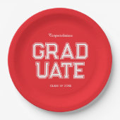 Red & White Graduation Party Customizable Pappteller (Vorderseite)