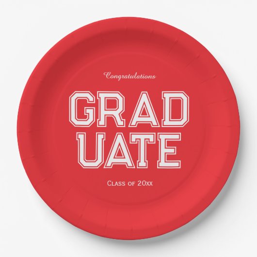 Red & White Graduation Party Customizable Pappteller (Vorderseite)