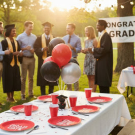 Red & White Graduation Party Customizable Pappteller