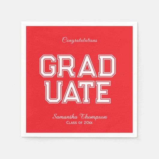 Red & White Graduation Party Napkins Customizable Serviette (Vorderseite)