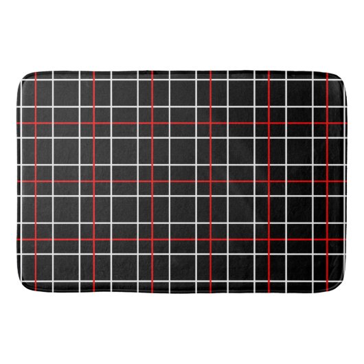 Red White Graphical Lines Black Plaid Design  Badematte (Vorderseite)