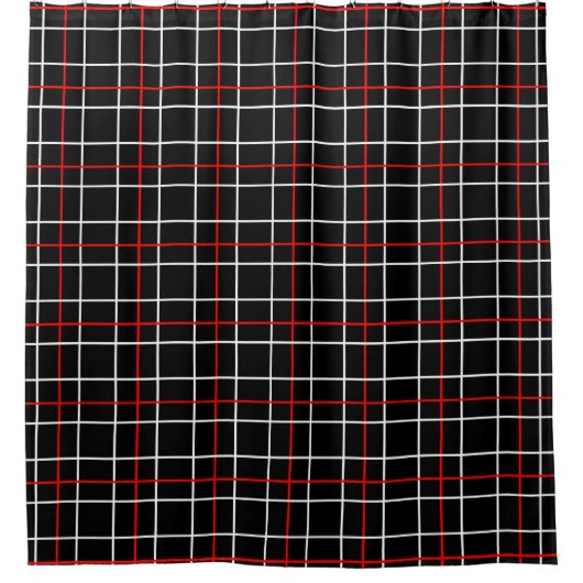 Red White Graphical Lines Black Plaid Design  Duschvorhang (Vorderseite)
